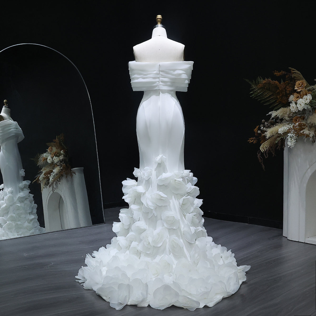 Elegant 3D flowers Off Shoulder White Evening Dress SF206 