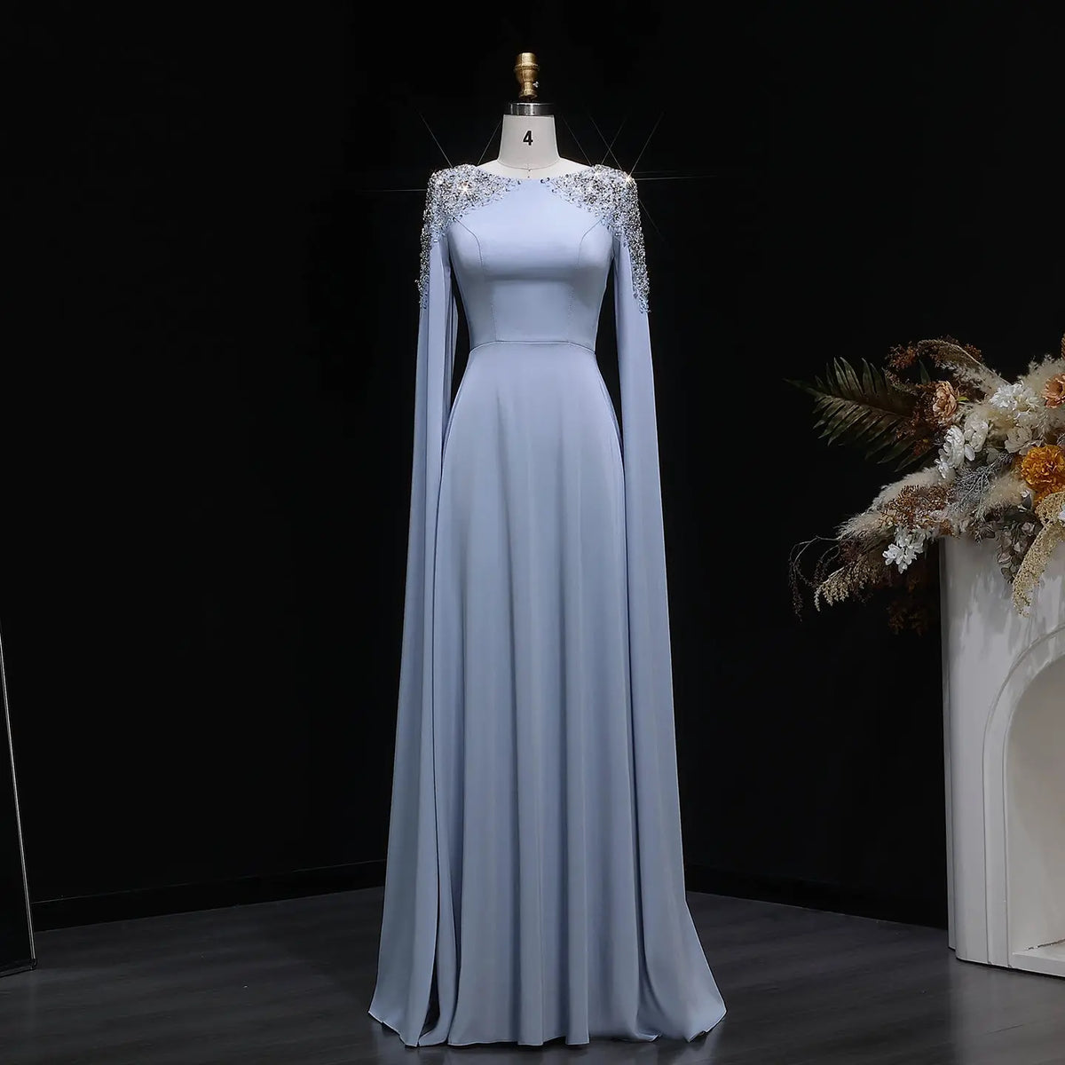 Elegant White Mermaid Evening Dress with Cape Sleeves SF280 