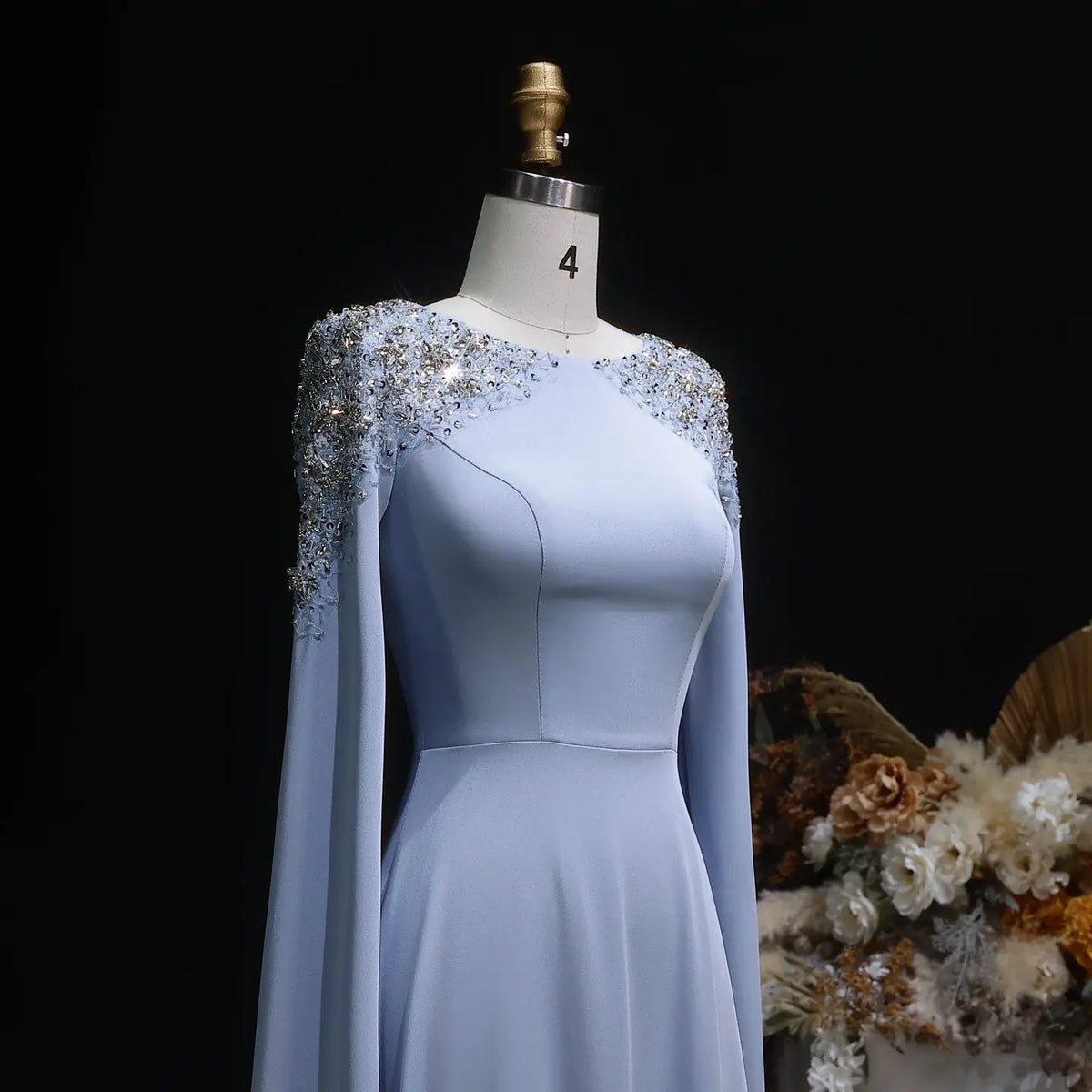 Elegant White Mermaid Evening Dress with Cape Sleeves SF280 