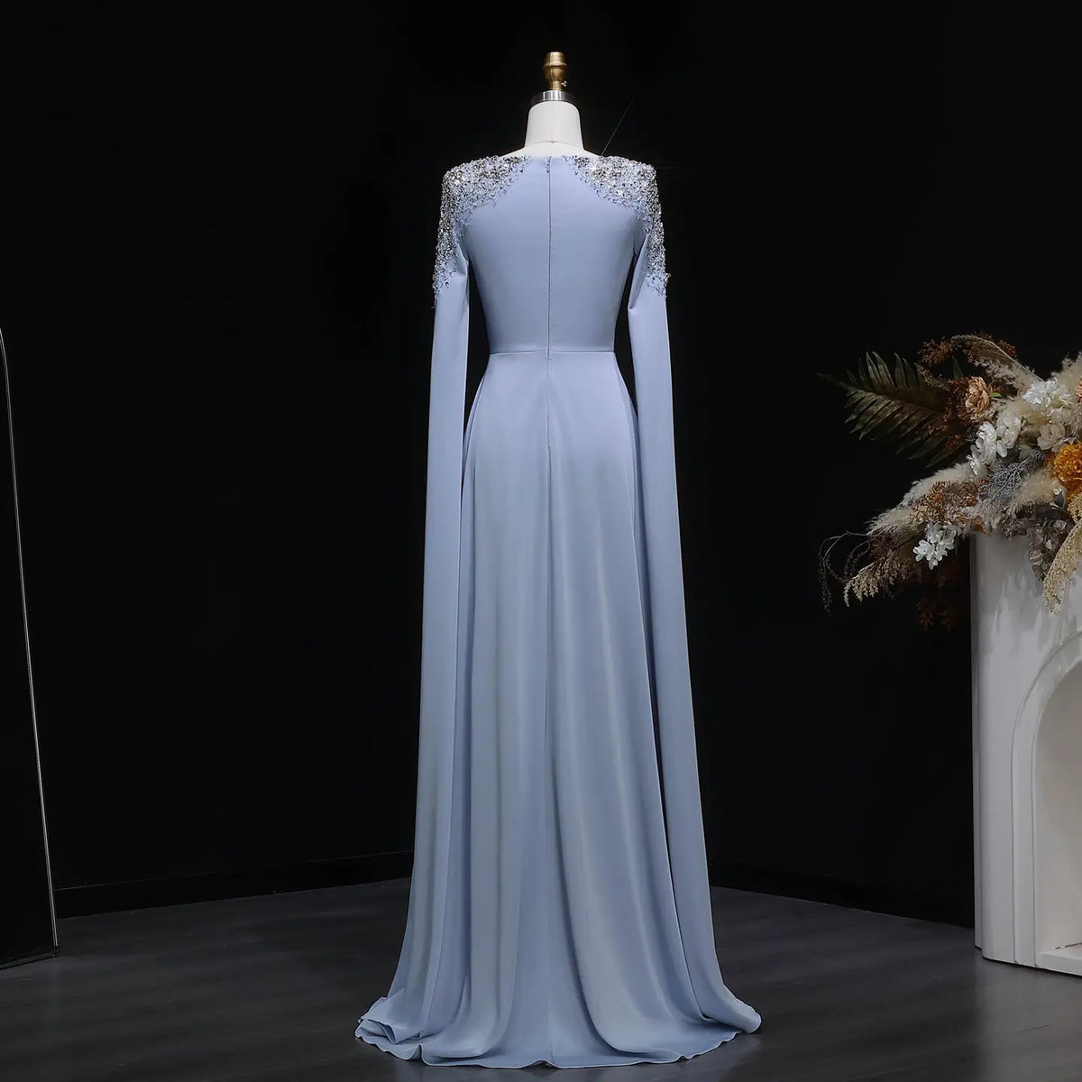 Elegant White Mermaid Evening Dress with Cape Sleeves SF280 