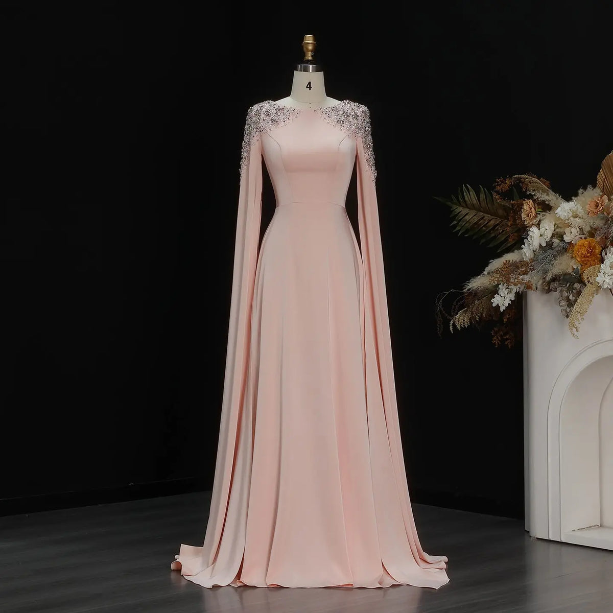 Elegant White Mermaid Evening Dress with Cape Sleeves SF280 