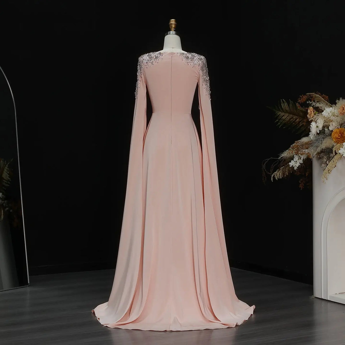 Elegant White Mermaid Evening Dress with Cape Sleeves SF280 