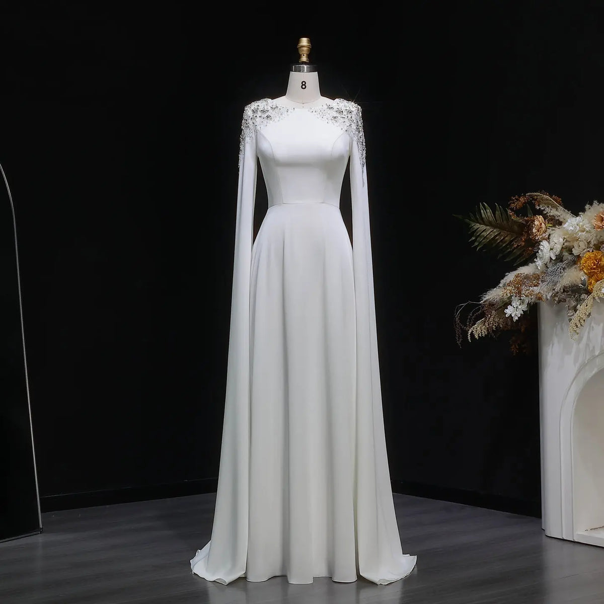 Elegant White Mermaid Evening Dress with Cape Sleeves SF280 
