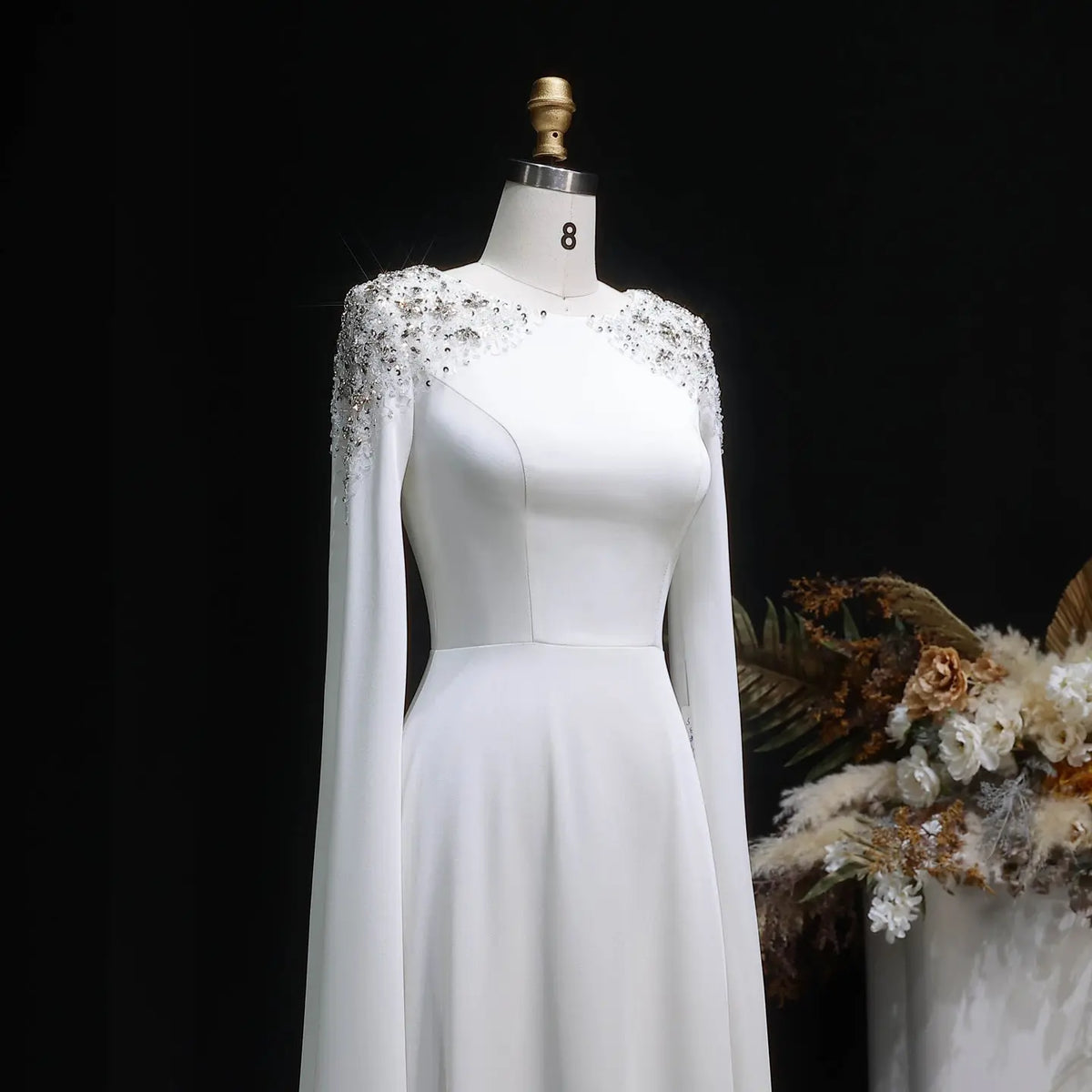Elegant White Mermaid Evening Dress with Cape Sleeves SF280 
