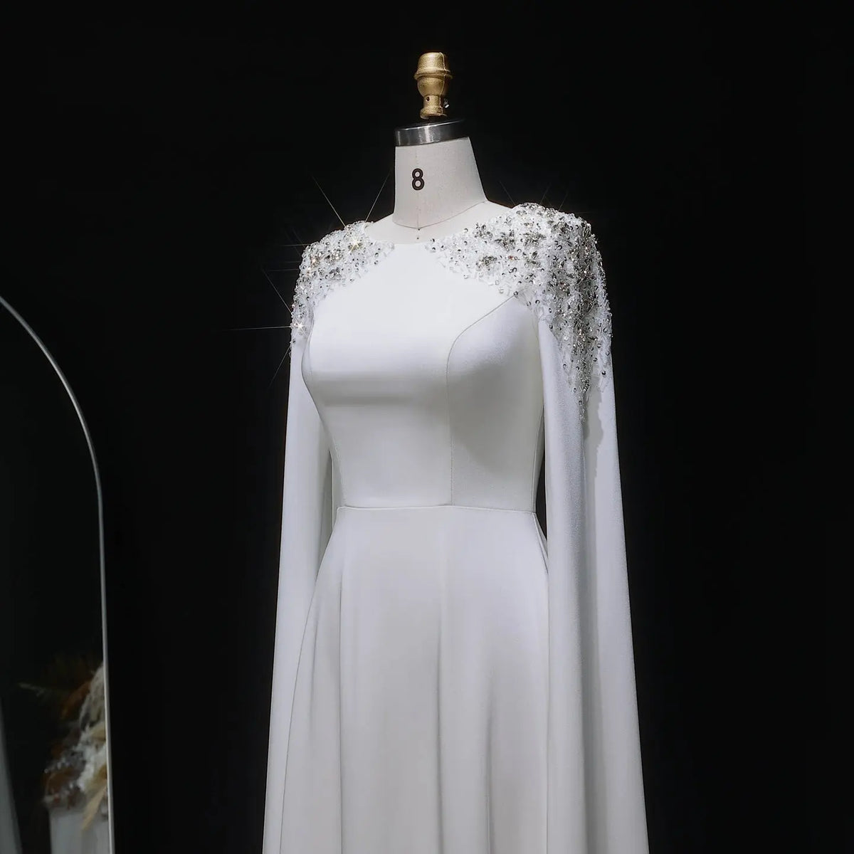 Elegant White Mermaid Evening Dress with Cape Sleeves SF280 