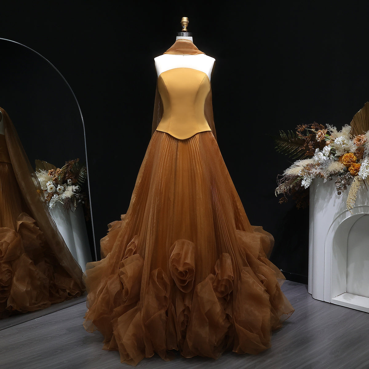 Elegant Green Strapless 3D Flowers Evening Dress SF300 