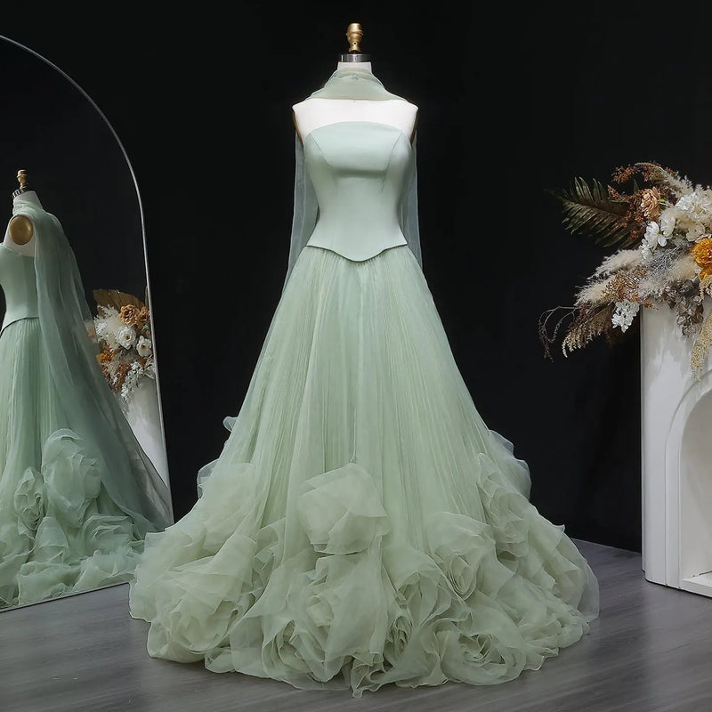 Elegant Green Strapless 3D Flowers Evening Dress SF300 