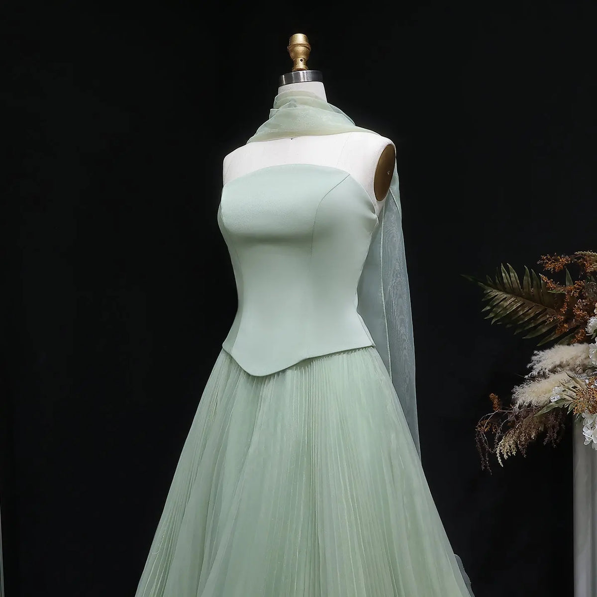 mint green cape dress A mint green duchess satin column gown embroidered with metallic branches, finished with a sweeping ceremonial cape for a quietly regal statement. Look 16 @andyvdwest Nardos Fall 26 Collection Photography by @thedivasoria
