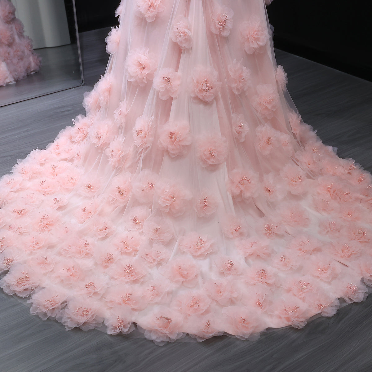 Elegant Pink 3D Flowers Off Shoulder Evening dress SF383 