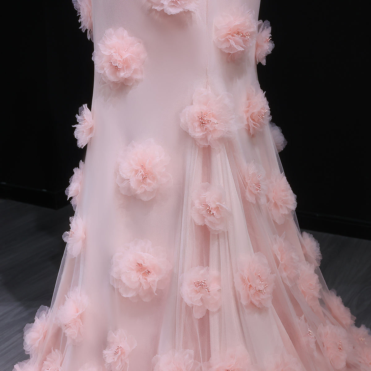 Elegant Pink 3D Flowers Off Shoulder Evening dress SF383 