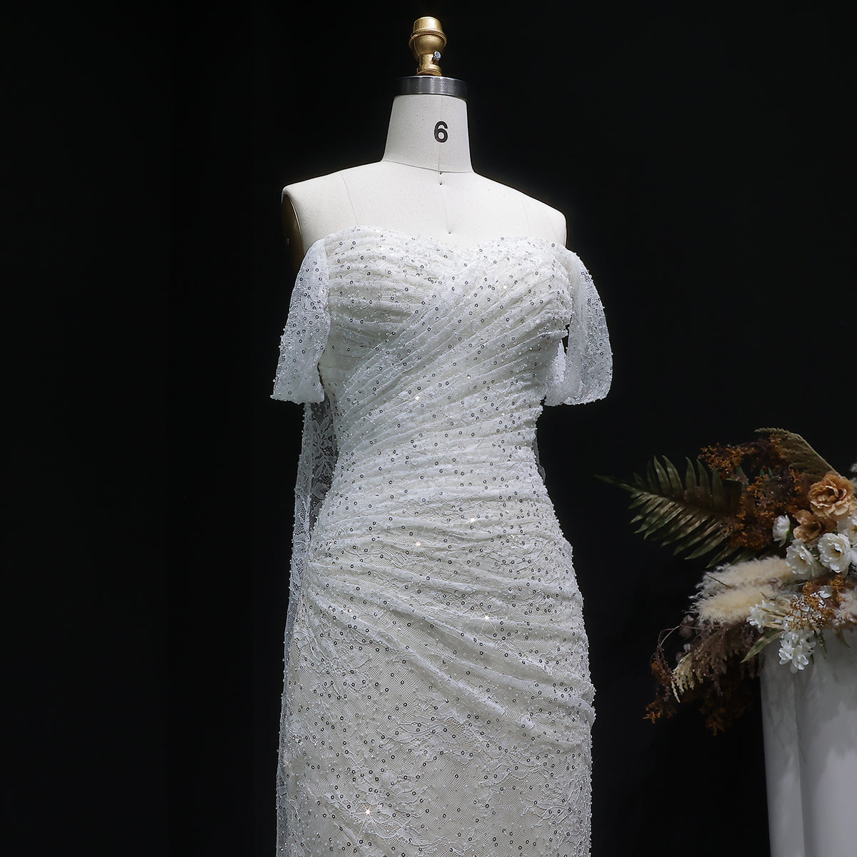 Elegant Lace Sequin Off Shoulder Evening dress SF395 