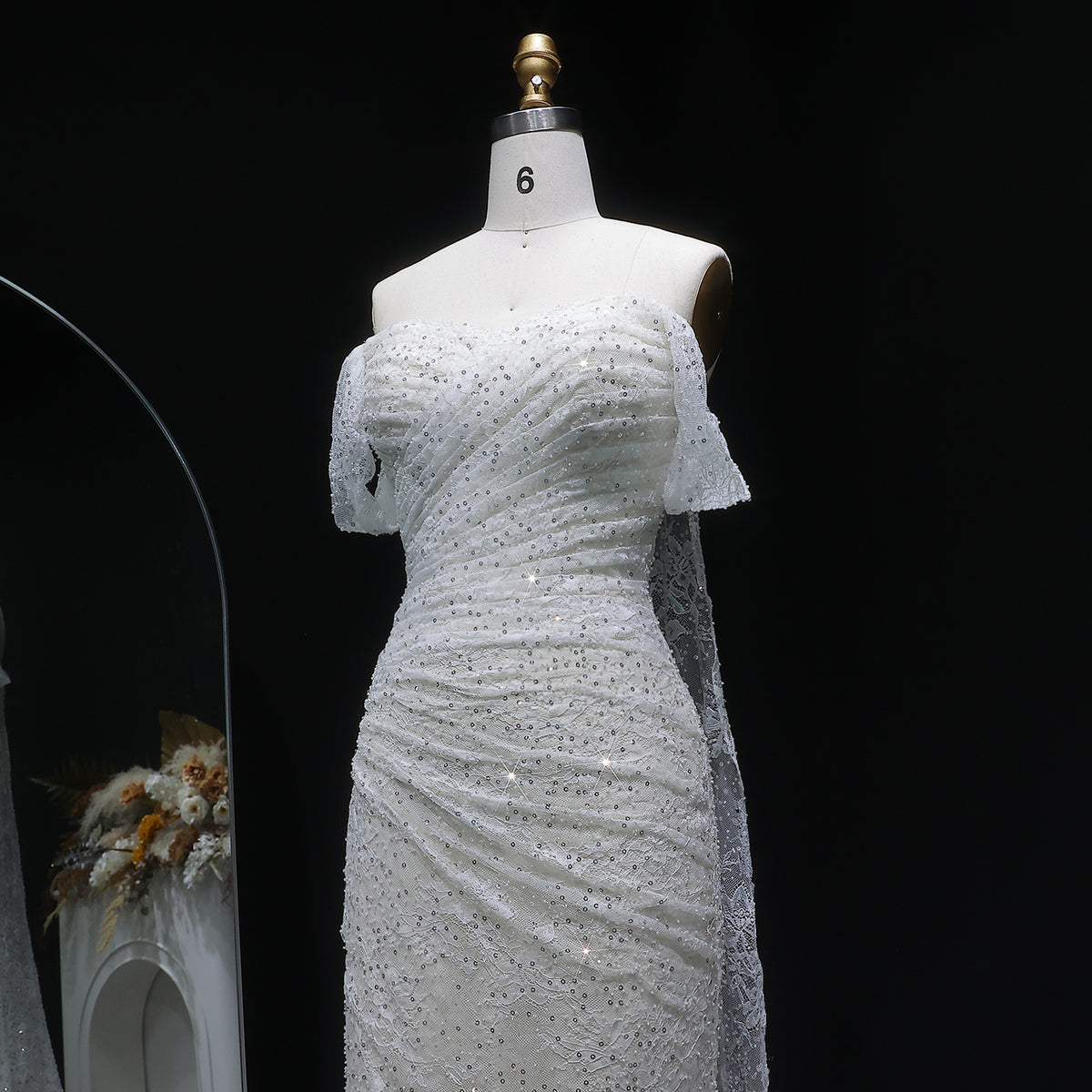 Elegant Lace Sequin Off Shoulder Evening dress SF395 