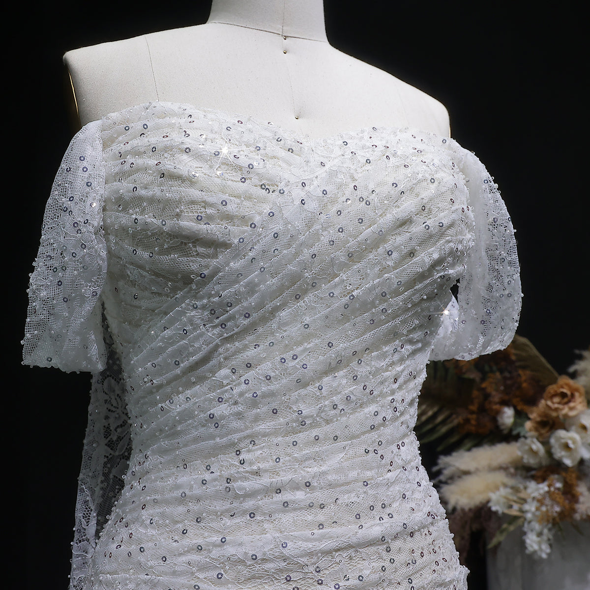 Elegant Lace Sequin Off Shoulder Evening dress SF395 