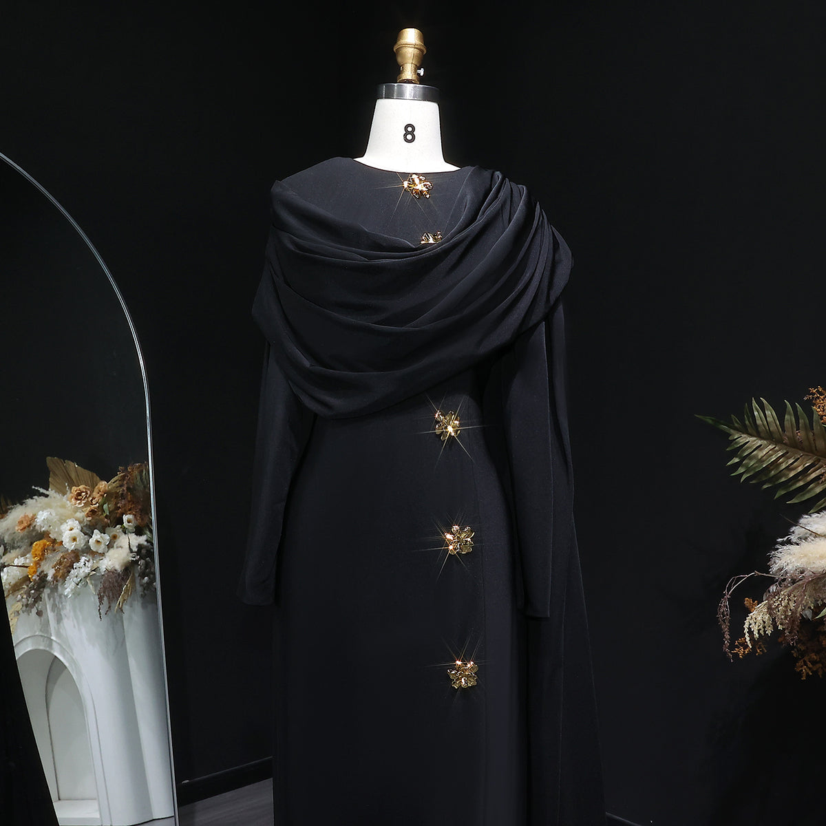 Elegant Off White Satin Arabic Evening Dress with Cape SF536 