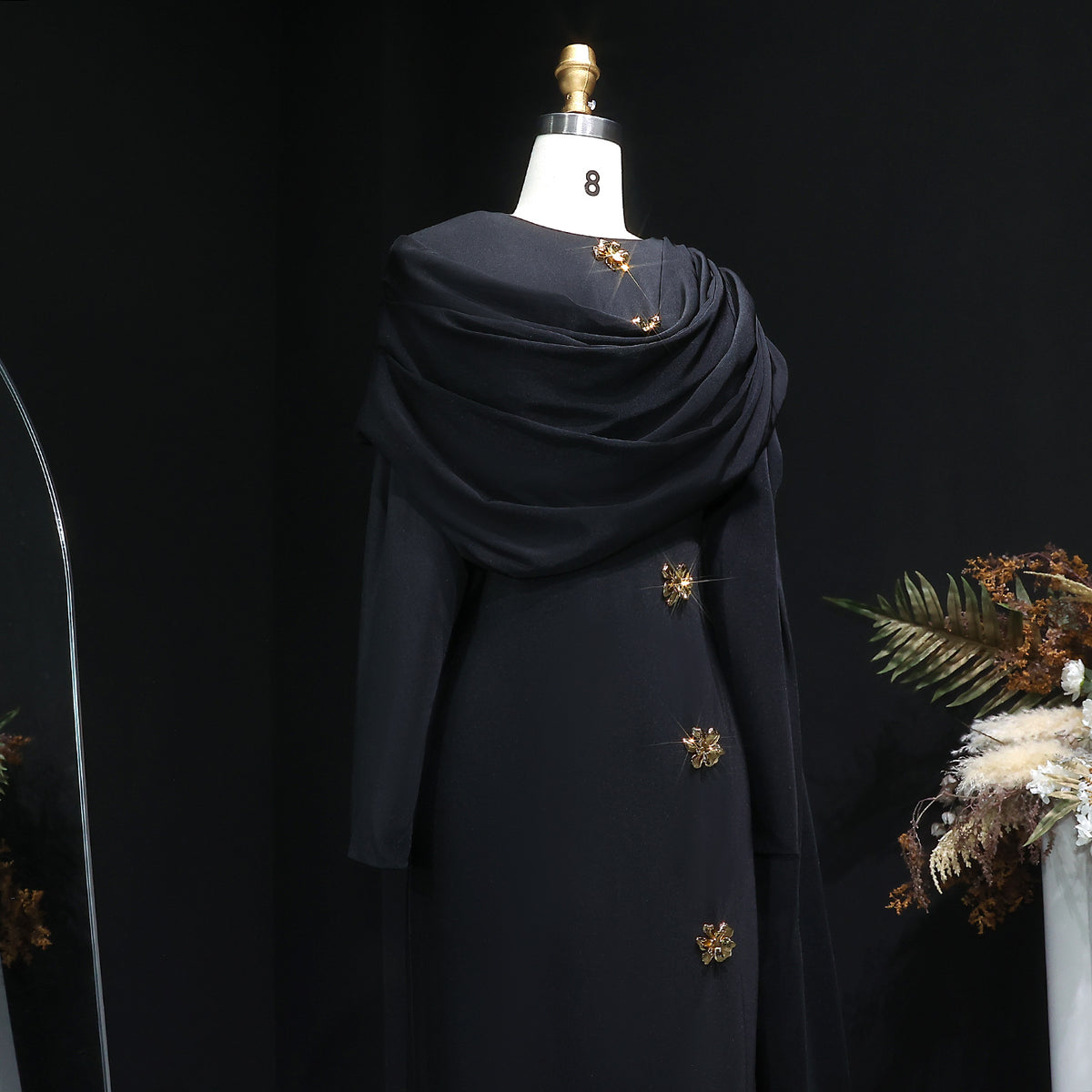 Elegant Off White Satin Arabic Evening Dress with Cape SF536 