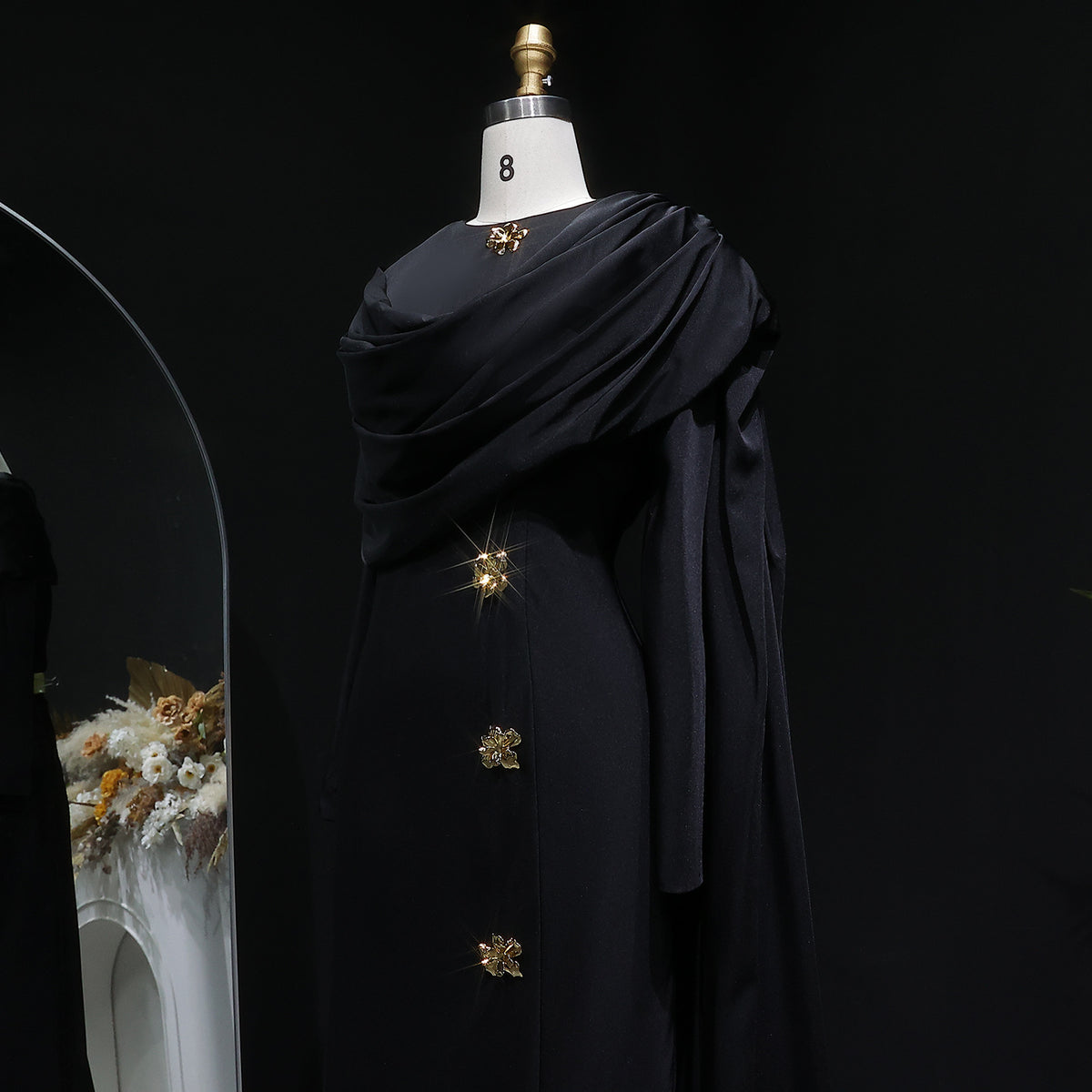 Elegant Off White Satin Arabic Evening Dress with Cape SF536 