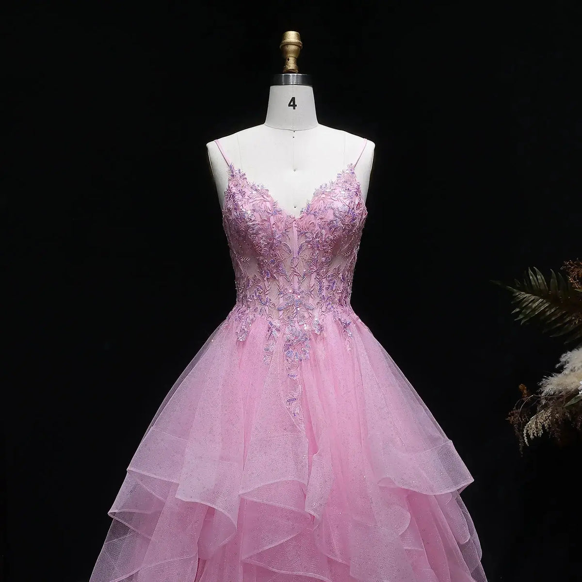 Luxury Pink Beaded Embroidered Voluminous Ball Gown Prom Dress SH053 
