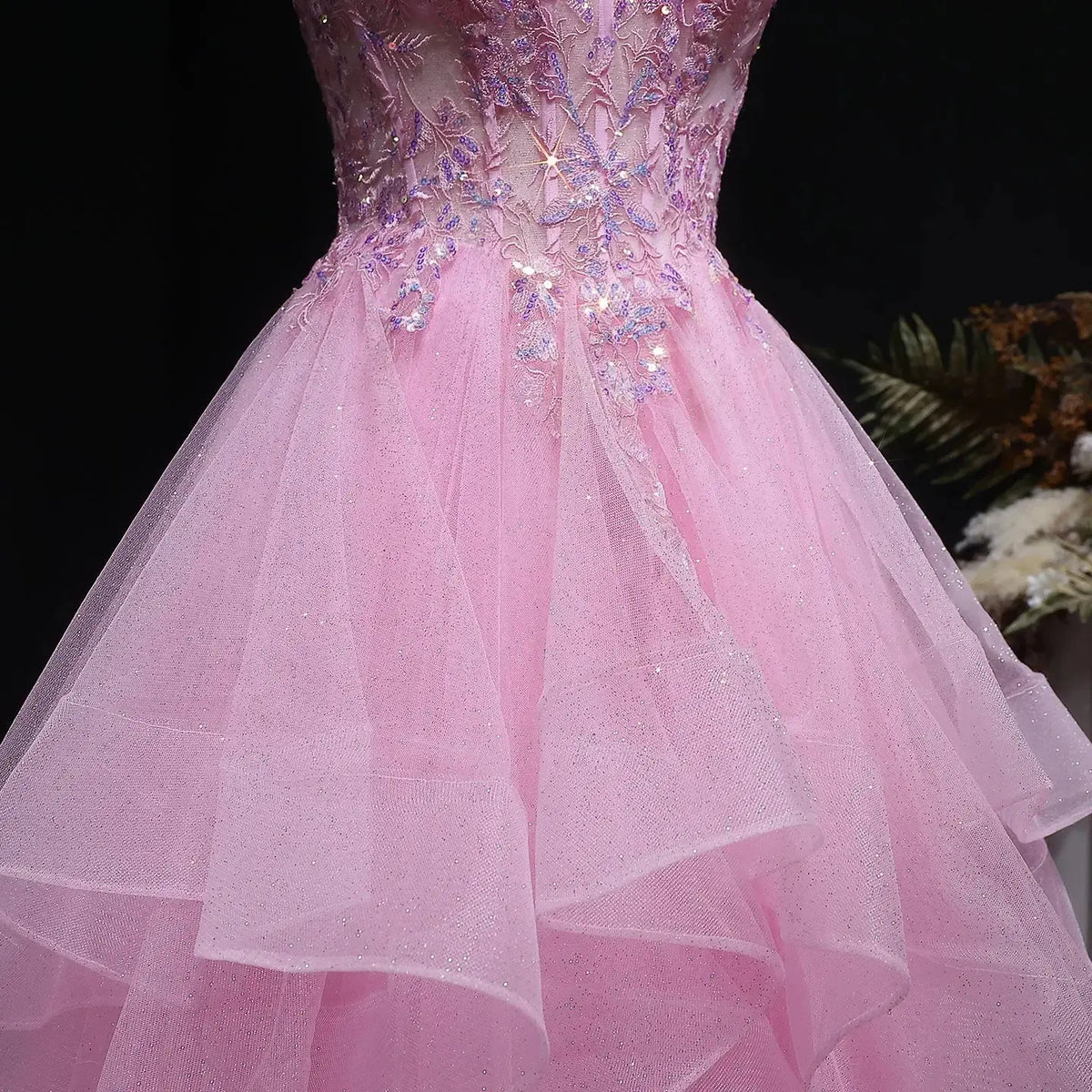 Luxury Pink Beaded Embroidered Voluminous Ball Gown Prom Dress SH053 