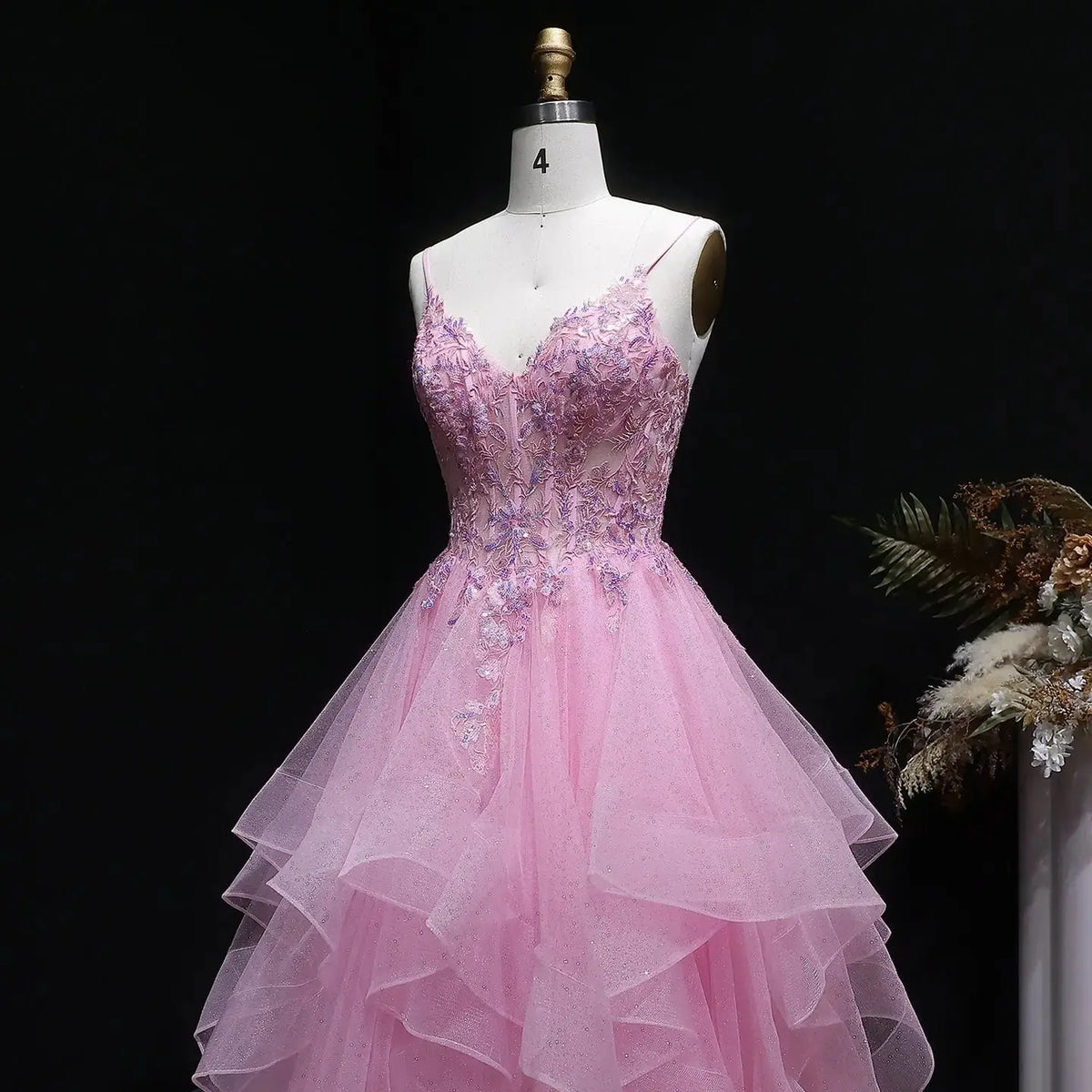 Luxury Pink Beaded Embroidered Voluminous Ball Gown Prom Dress SH053 