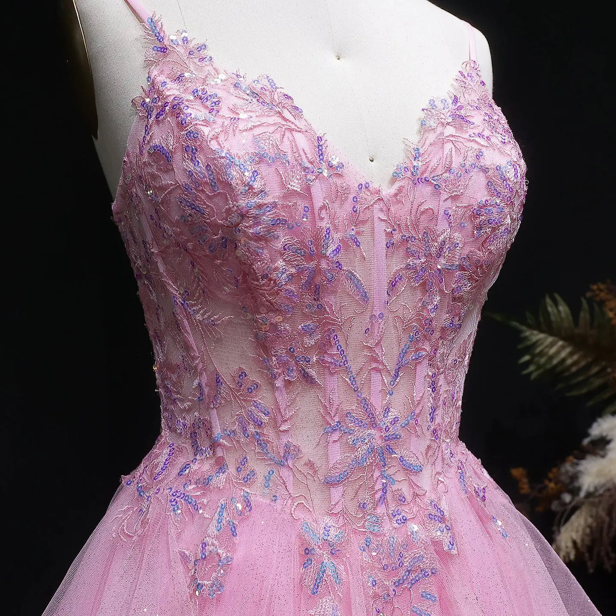 Luxury Pink Beaded Embroidered Voluminous Ball Gown Prom Dress SH053 