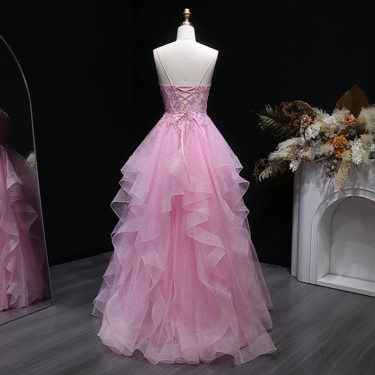 Luxury Pink Beaded Embroidered Voluminous Ball Gown Prom Dress SH053 