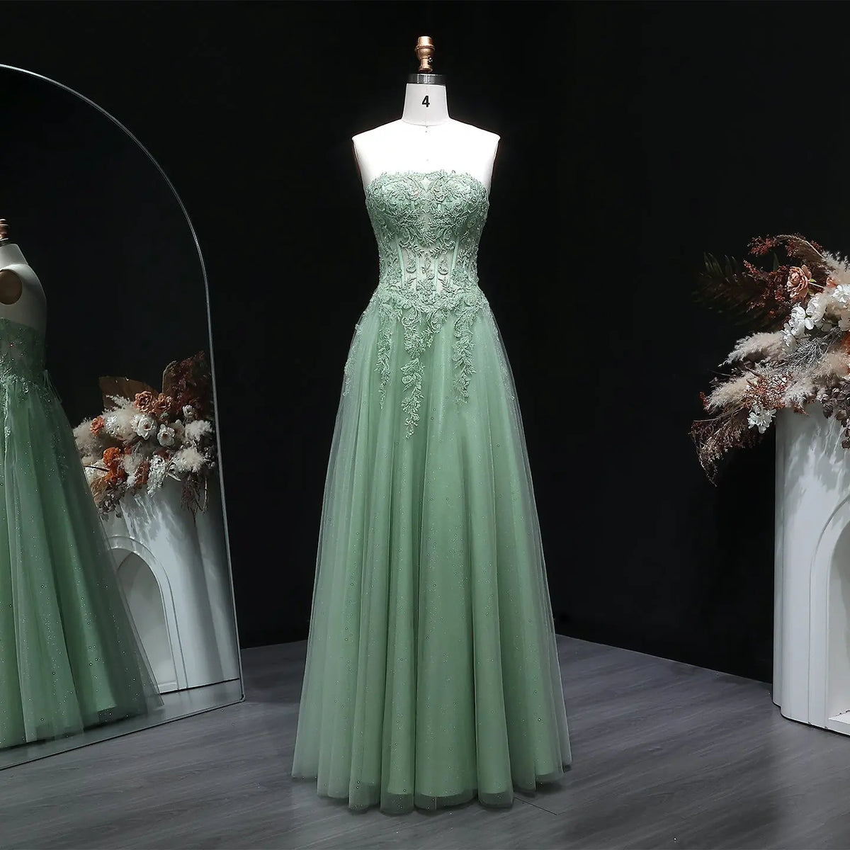 Luxury Green Strapless Sequin Beaded Embroidered Prom Dress SH130 