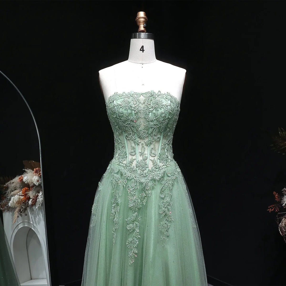 Luxury Green Strapless Sequin Beaded Embroidered Prom Dress SH130 