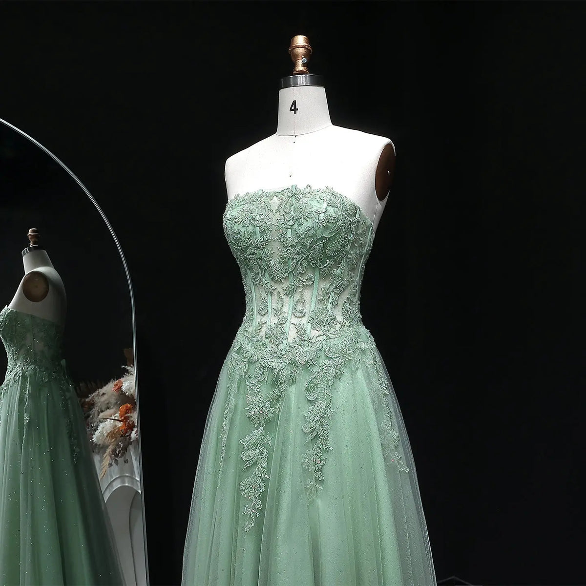 Luxury Green Strapless Sequin Beaded Embroidered Prom Dress SH130 