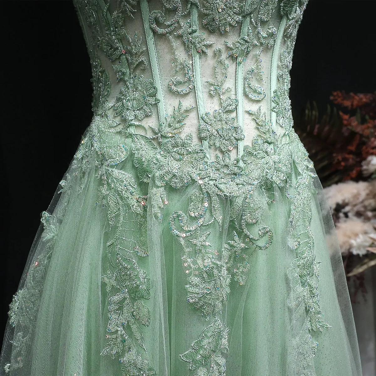 Luxury Green Strapless Sequin Beaded Embroidered Prom Dress SH130 