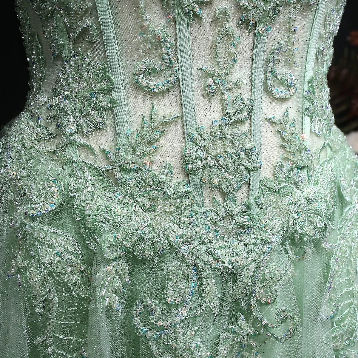 Luxury Green Strapless Sequin Beaded Embroidered Prom Dress SH130 