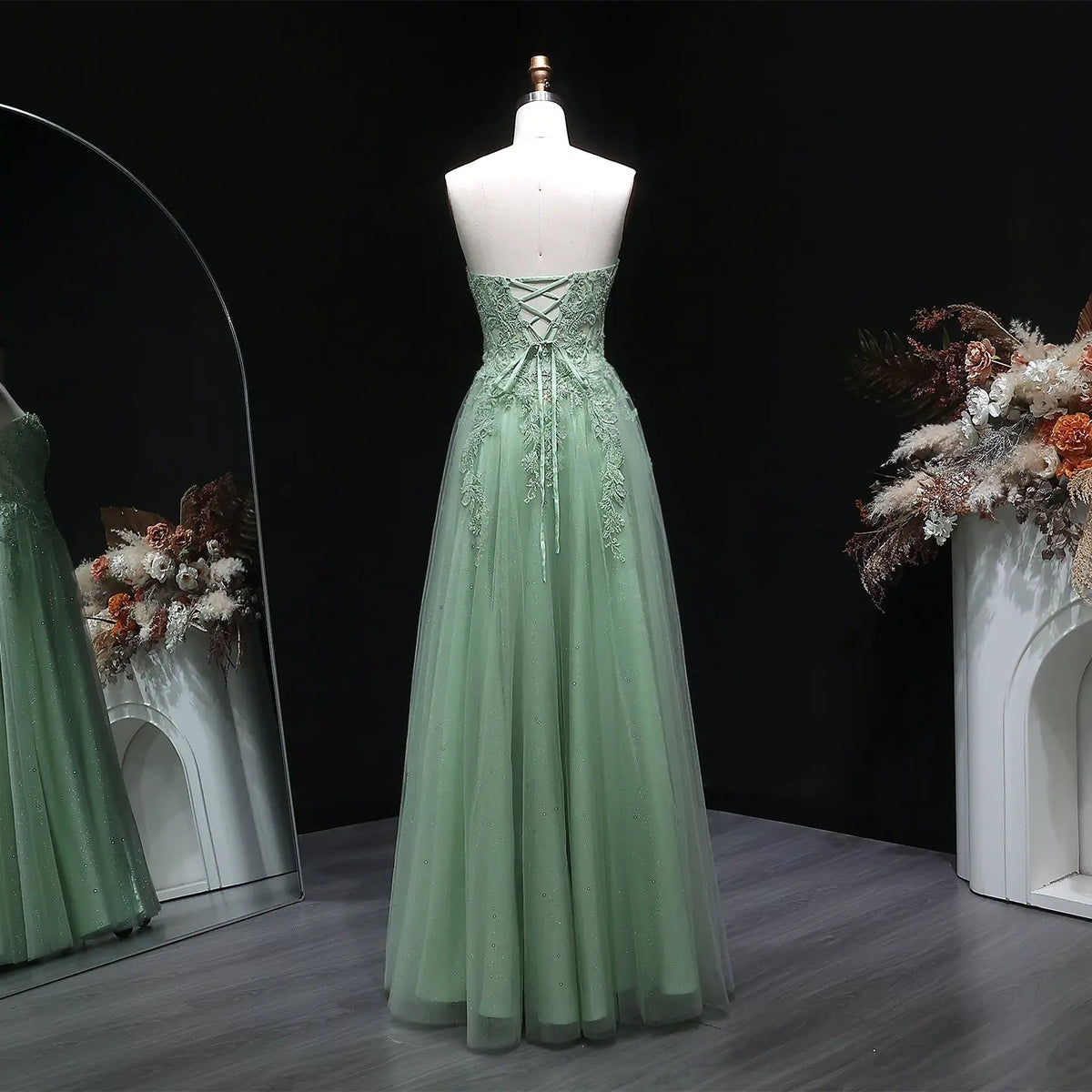 Luxury Green Strapless Sequin Beaded Embroidered Prom Dress SH130