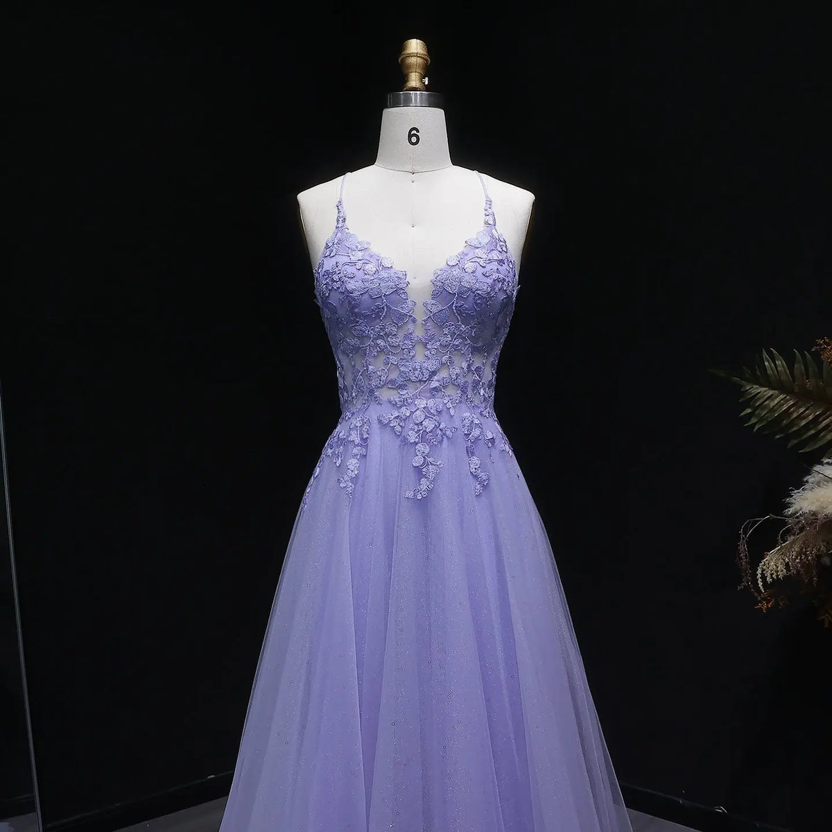 Luxury Lilac Spaghetti Strap Embroidered Prom Dress SH251 