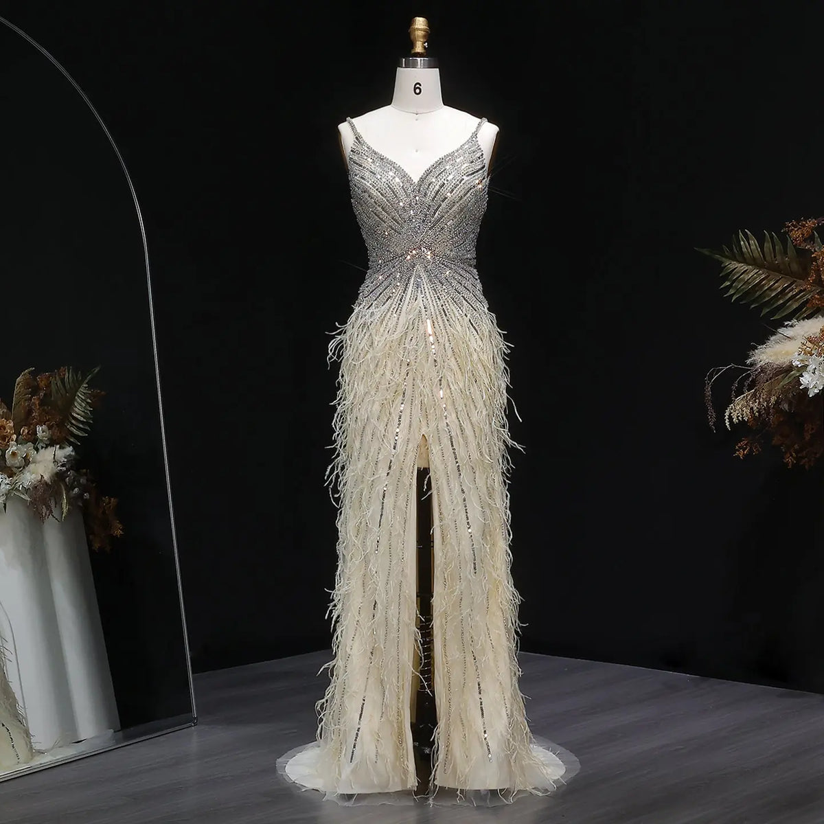 Luxury Beaded Blue Mermaid Feathers Prom Dress SS004 Luxury Beaded Blue Mermaid Feathers Prom Dress SS004