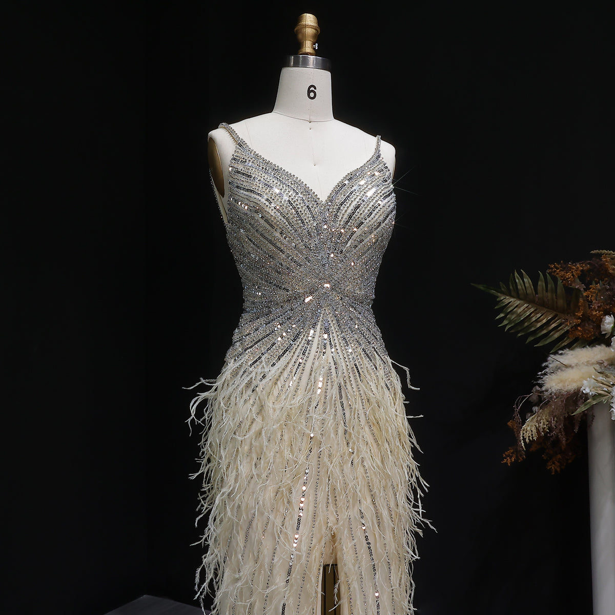 Luxury Beaded Blue Mermaid Feathers Prom Dress SS004 