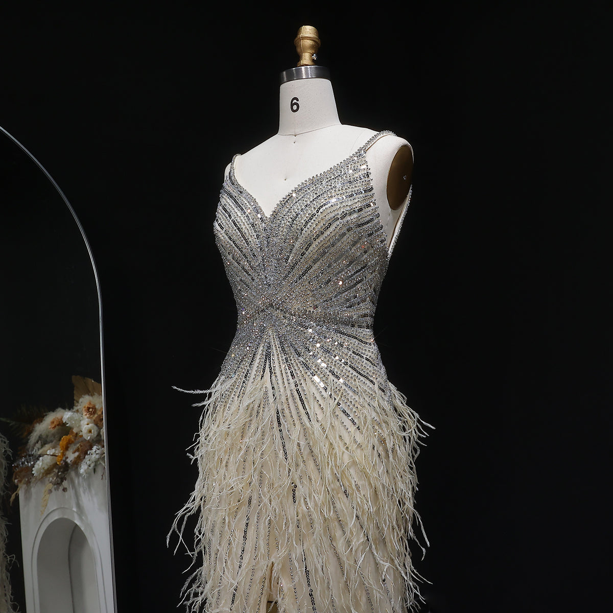 Luxury Beaded Blue Mermaid Feathers Prom Dress SS004 