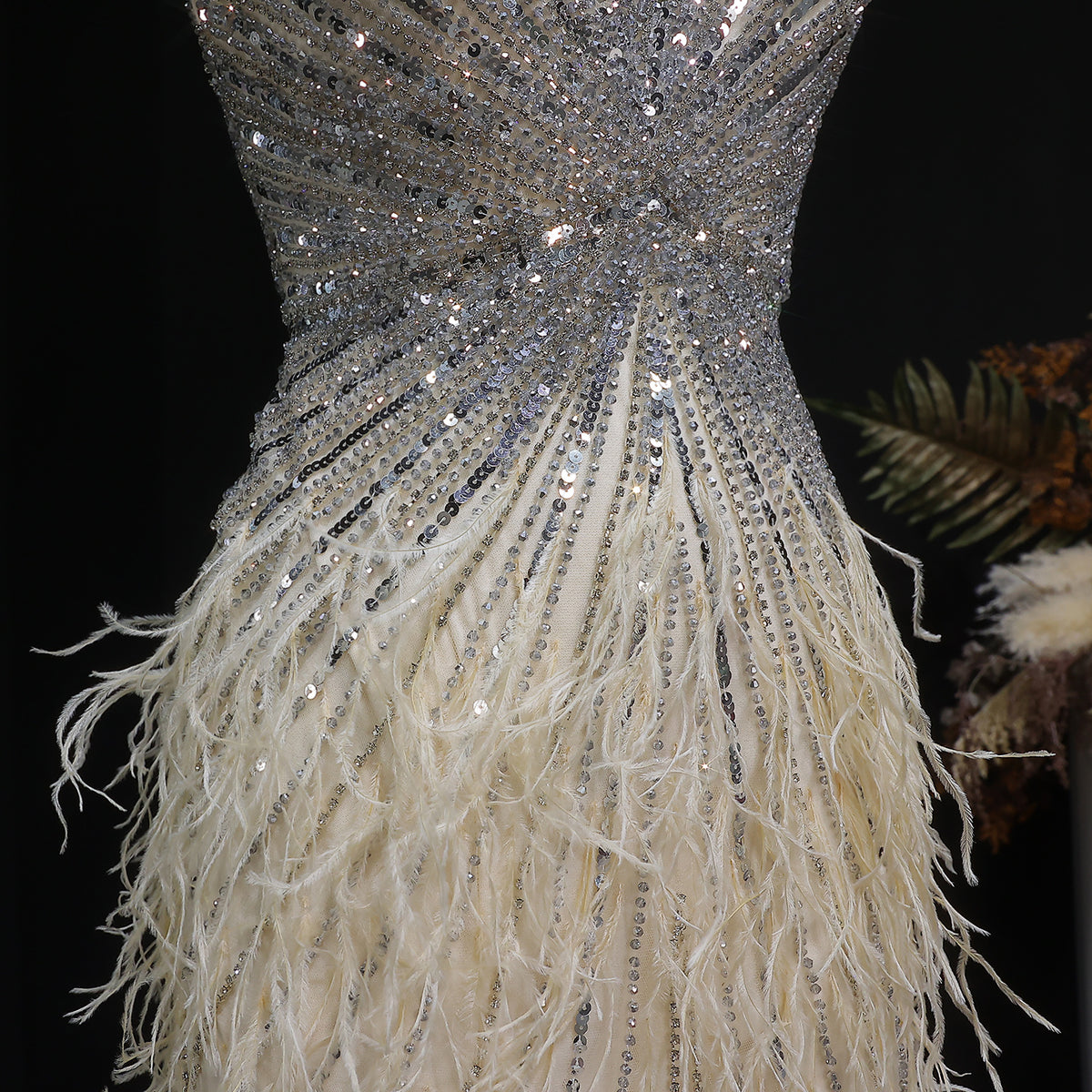 Luxury Beaded Blue Mermaid Feathers Prom Dress SS004 