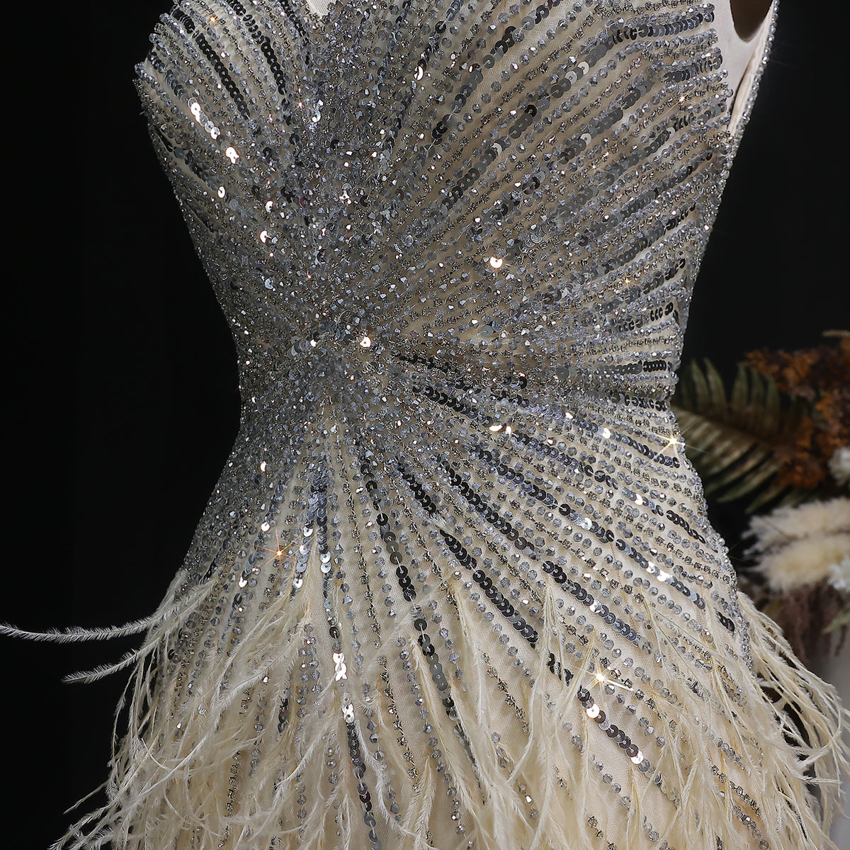 Luxury Beaded Blue Mermaid Feathers Prom Dress SS004 