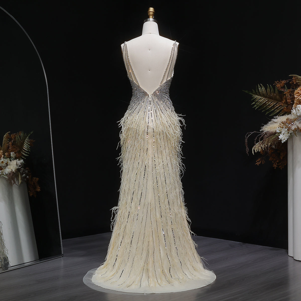 Luxury Beaded Blue Mermaid Feathers Prom Dress SS004 