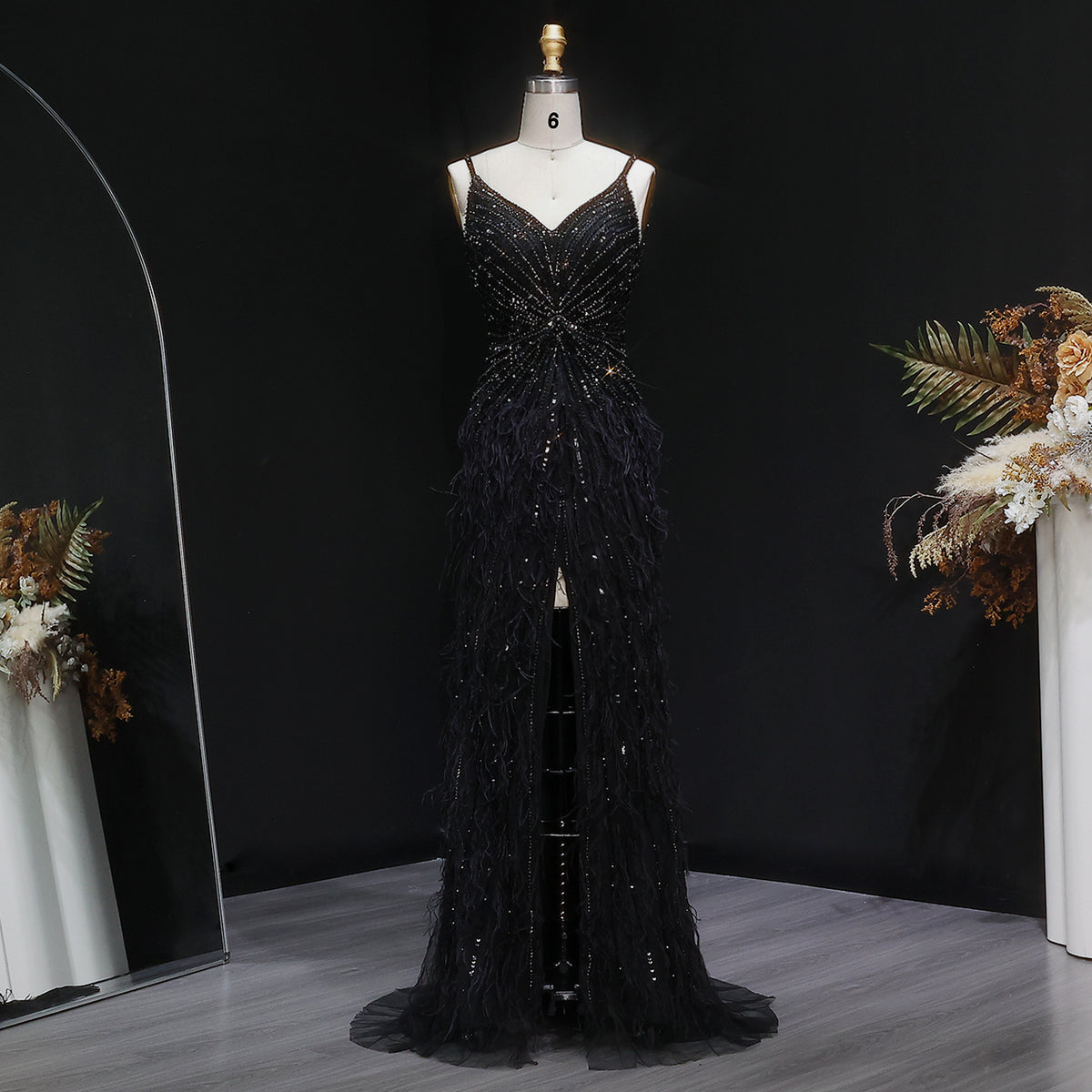 Luxury Beaded Blue Mermaid Feathers Prom Dress SS004 