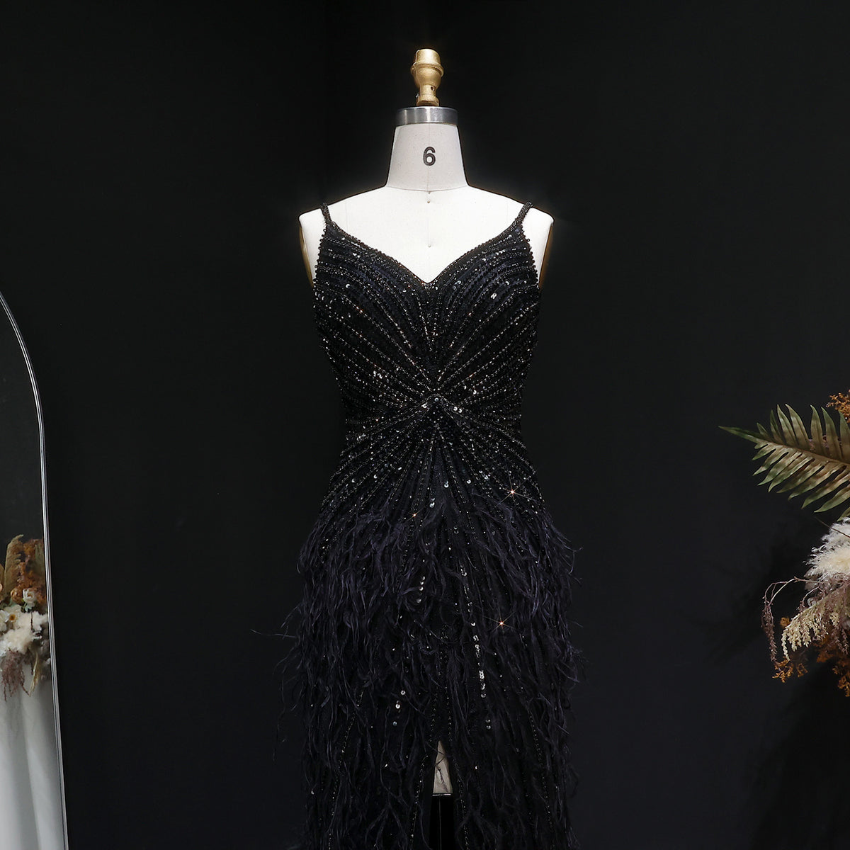 Luxury Beaded Blue Mermaid Feathers Prom Dress SS004 