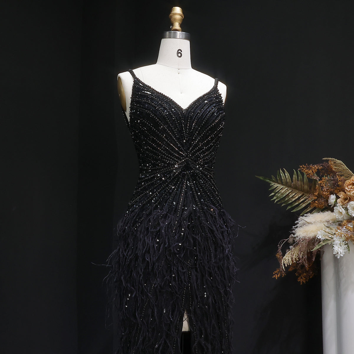 Luxury Beaded Blue Mermaid Feathers Prom Dress SS004 