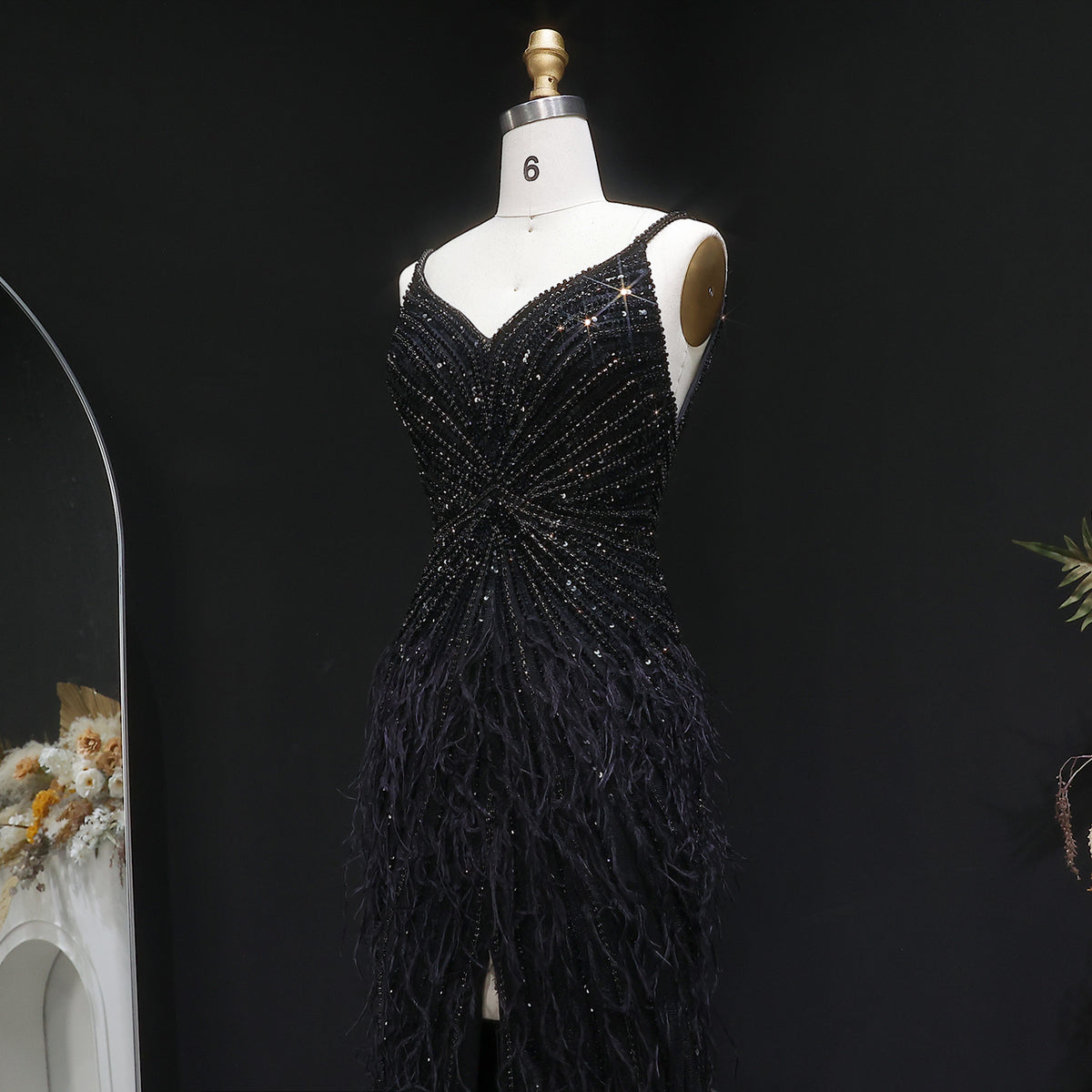 Luxury Beaded Blue Mermaid Feathers Prom Dress SS004 