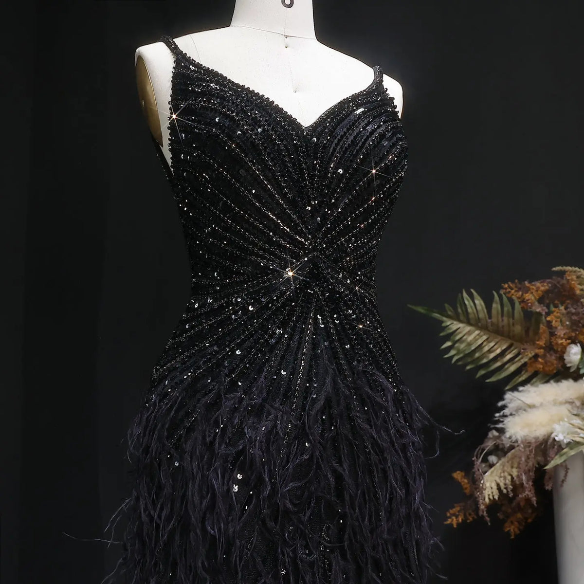 Luxury Beaded Blue Mermaid Feathers Prom Dress SS004 - SHARONSAID Luxury Beaded Blue Mermaid Feathers Prom Dress SS004 - SHARONSAID