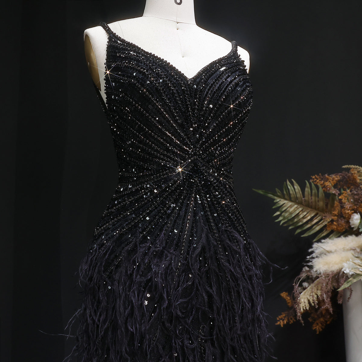 Luxury Beaded Blue Mermaid Feathers Prom Dress SS004 