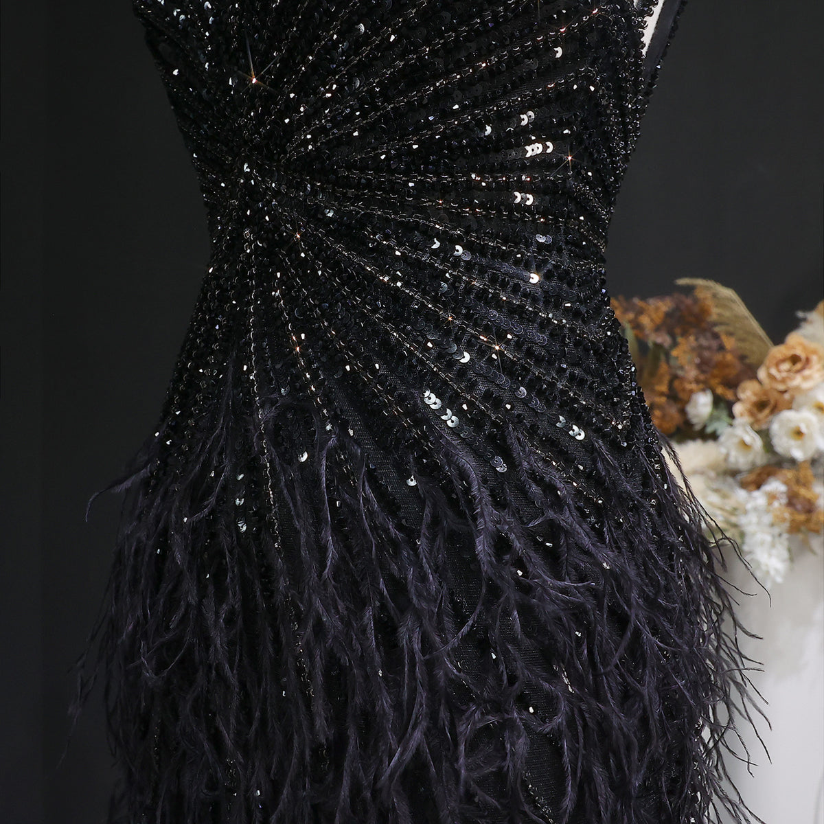 Luxury Beaded Blue Mermaid Feathers Prom Dress SS004 