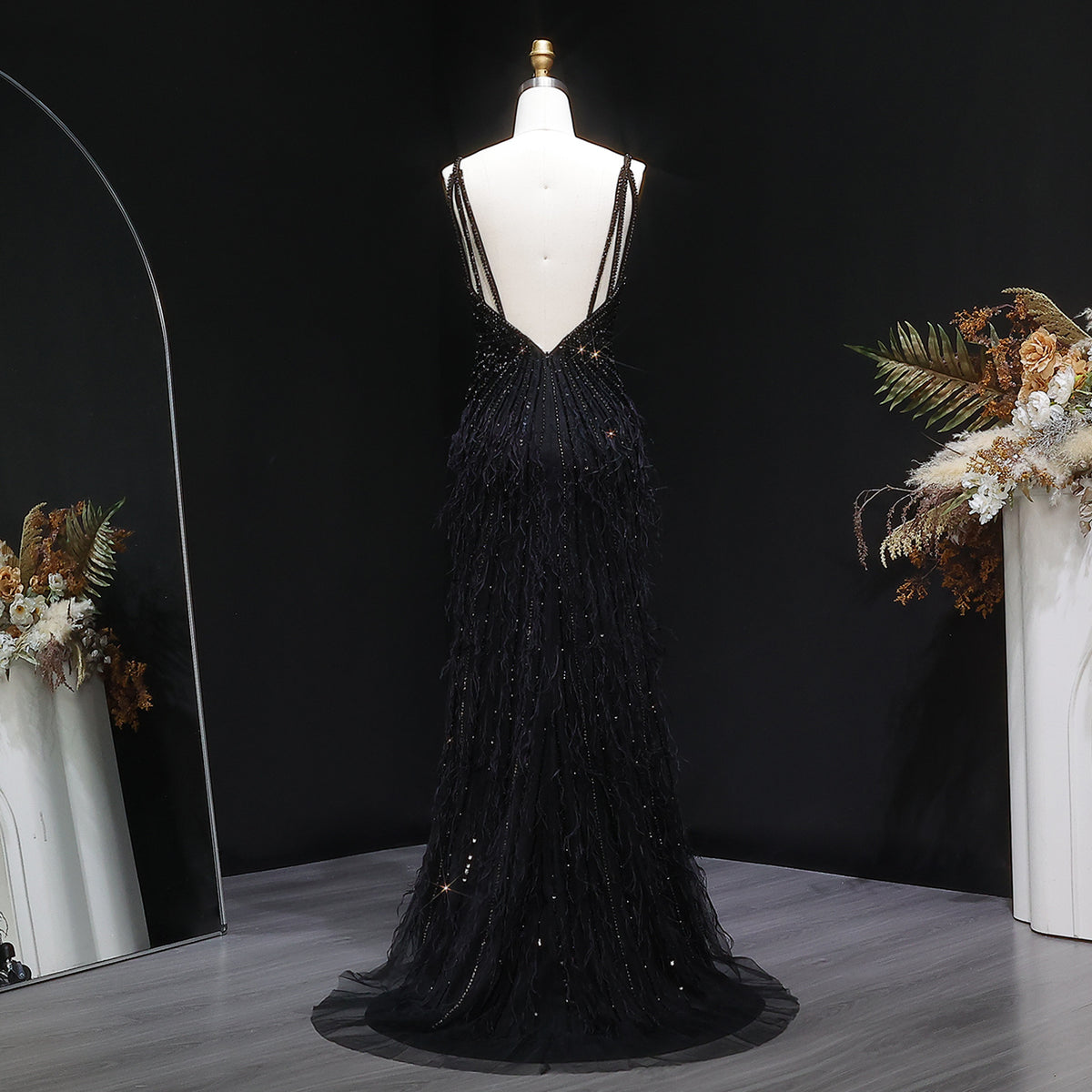 Luxury Beaded Blue Mermaid Feathers Prom Dress SS004 