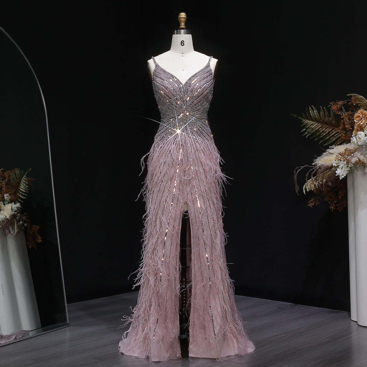 Luxury Beaded Blue Mermaid Feathers Prom Dress SS004 