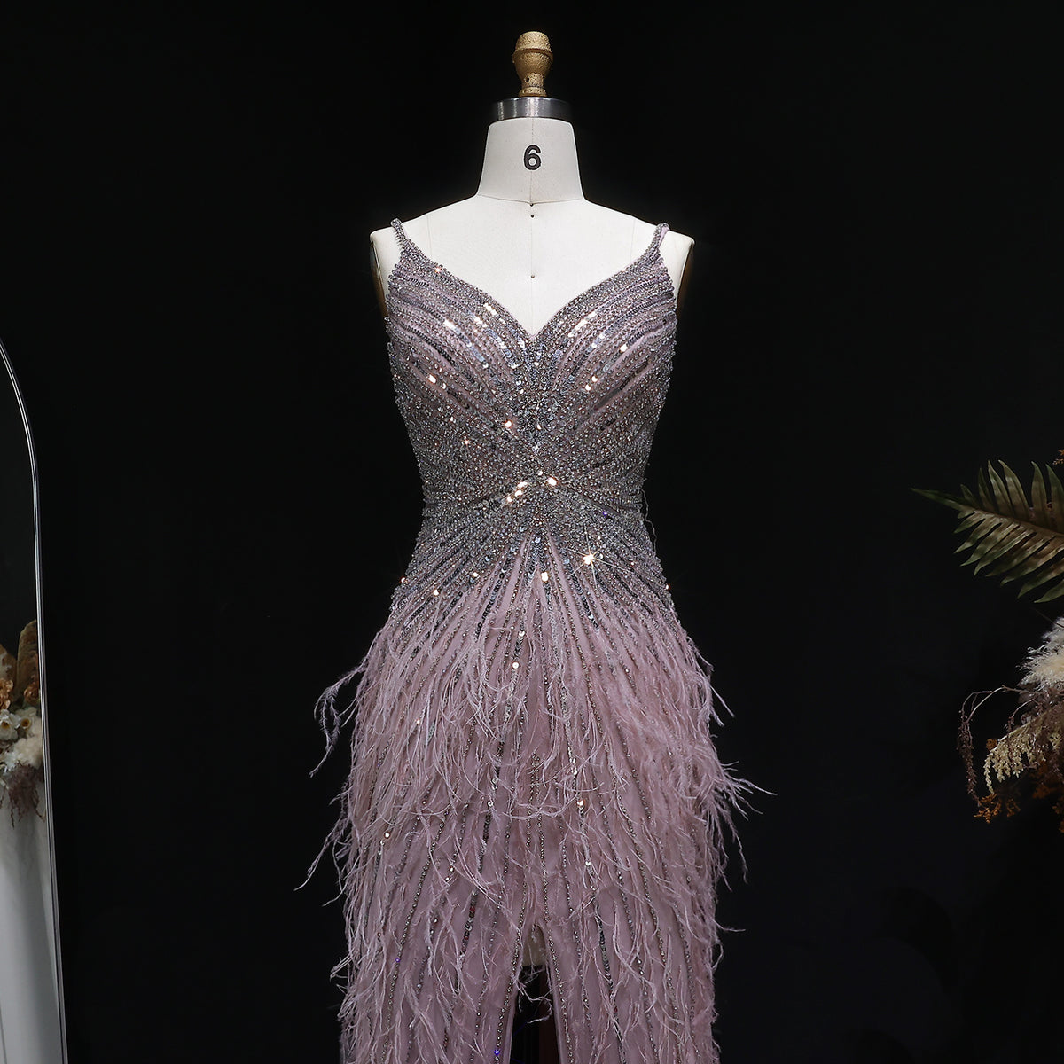 Luxury Beaded Blue Mermaid Feathers Prom Dress SS004 