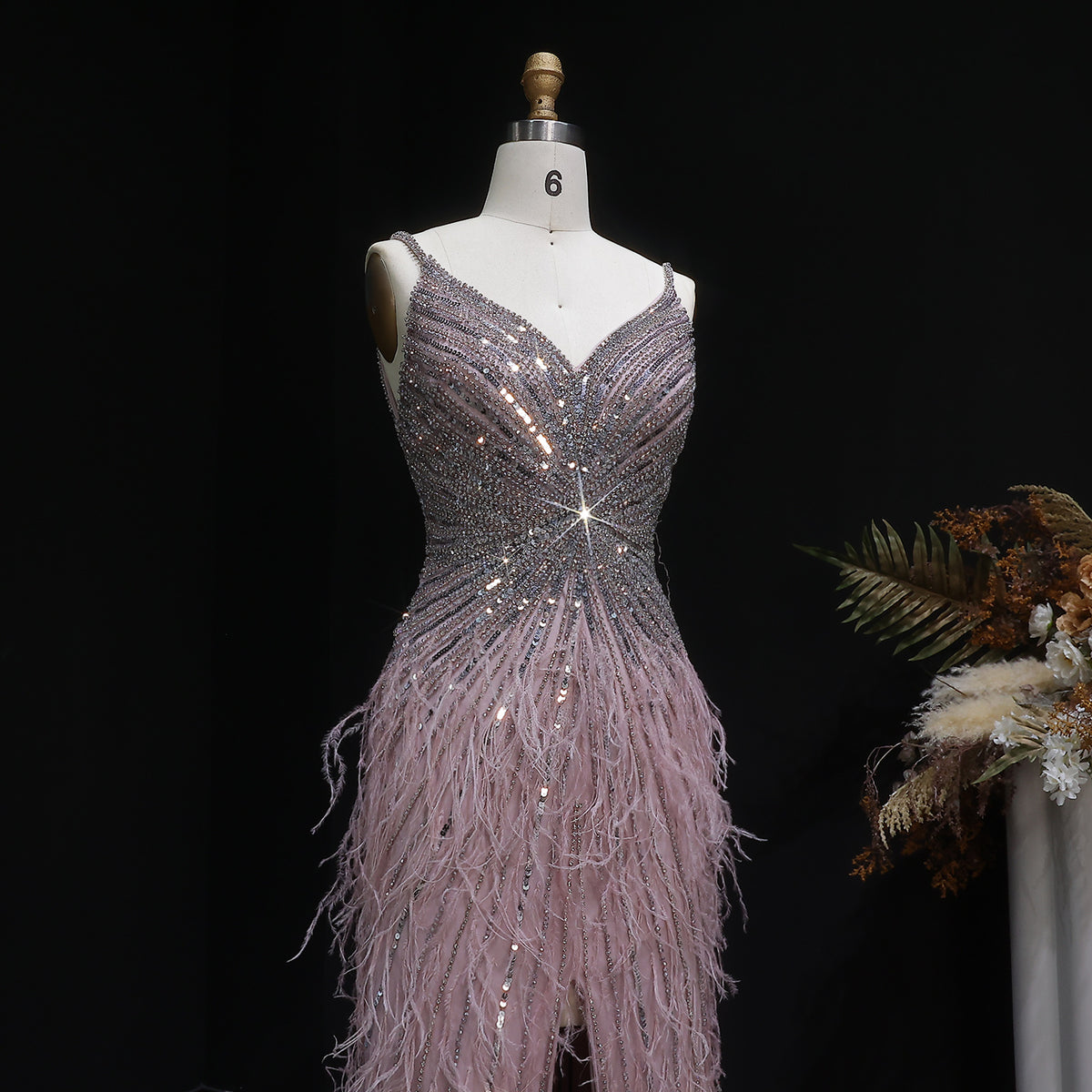 Luxury Beaded Blue Mermaid Feathers Prom Dress SS004 