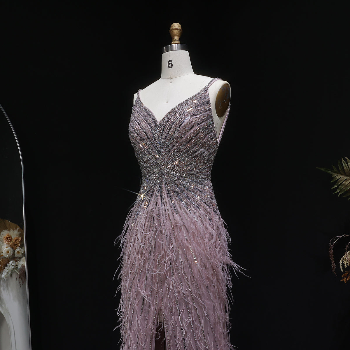 Luxury Beaded Blue Mermaid Feathers Prom Dress SS004 